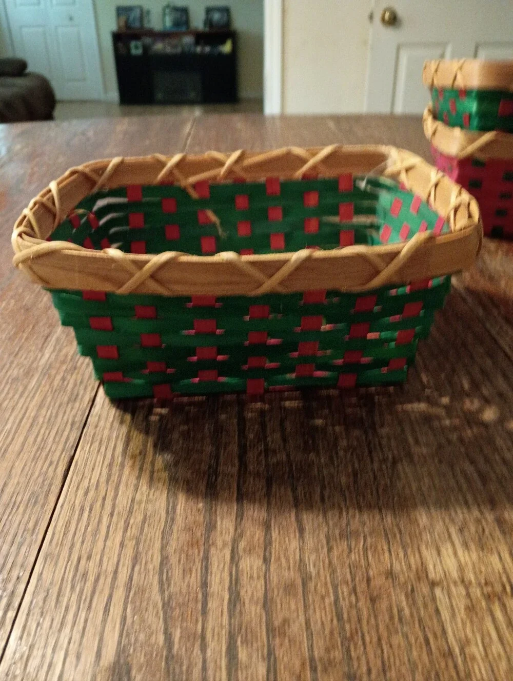 New Lot 3 Woven Red Green Tan Christmas Holiday Baskets